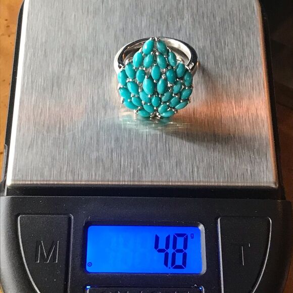 Authentic Sleeping Beauty Turquoise Sterling Silver Leaf Ring Size 5 - Picture 6 of 9